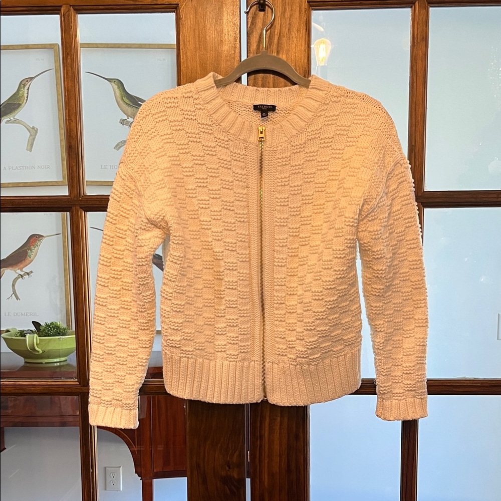 Talbots White Knit Zip Cardigan